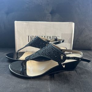 DREAM PAIRS Womens Aditi-New Black Low Wedge Dress Sandals - Size 10